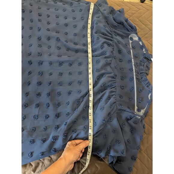 Babydoll style short sleeve navy dress w/large Swiss dot detailing plus size 3X - Picture 8 of 11